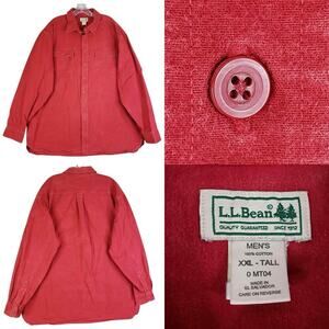 LL Bean Shirt Chamois Mens Size XXLT Tall Vintage Red LS Button Down Cotton